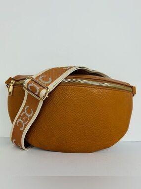 NEW Fanny Pack Crossbody Sling Bag Camel Pebbled Vegan Leather Detachable Strap